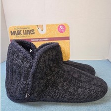 MUK LUKS Womens Cable Knit Bootie Slippers Dark Sapphire/Twlight XL 11-12 NEW