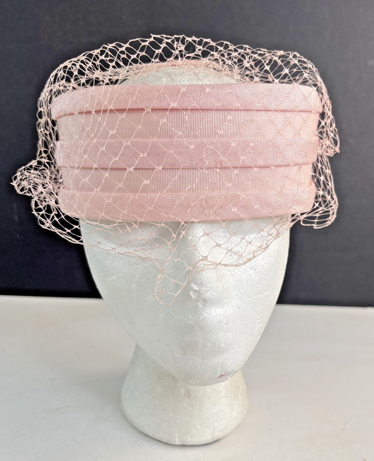 Vintage Ladies Pink Pillbox Hat w/ Veil Union Made Netting N