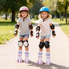 Kids Roller Skates 4 Sizes Adjustable Quad Skates w/Light-up Wheels for Ages 5-8