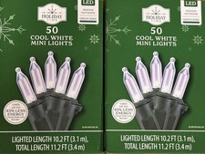  2 NEW Holiday Time 50ct COOL WHITE Led Lights GREEN Wire Wedding 100 Total
