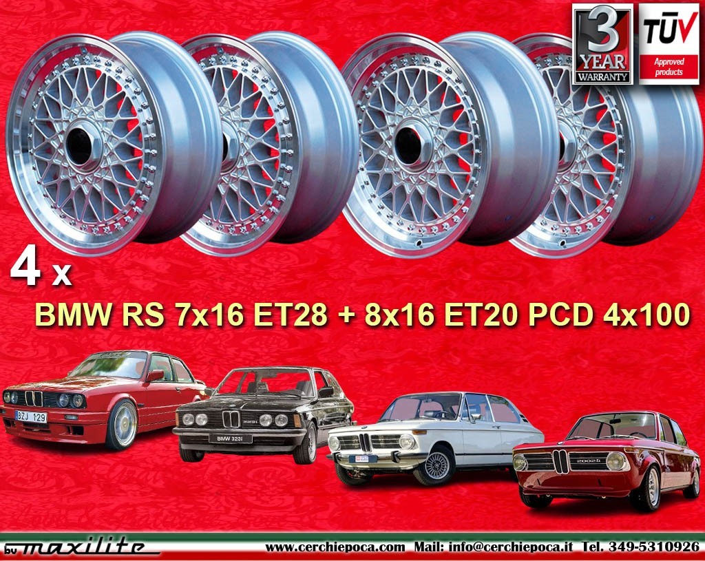 4 Cerchi Super RS BBS style 7x16 ET28+8x16 ET20 BMW E30 E21 2002