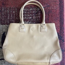 Tory Burch Robinson Botton Tote Top Handle Camel patent Leather Shoulder Bag