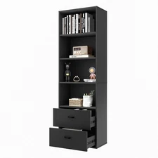71” Black Tall Bookcase, Modern Display Storage Cabinet with 4 Tier Open Shel...