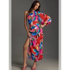 Farm Rio One-Shoulder Slim Floral Midi Dress Small