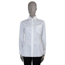 73046 auth HERMES white cotton CLASSIC POPLIN BUTTON-UP Shirt Black 38 S