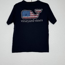 Vineyard Vines Boys Short Sleeve Tee Size 6 Navy Whale American Flag Cotton