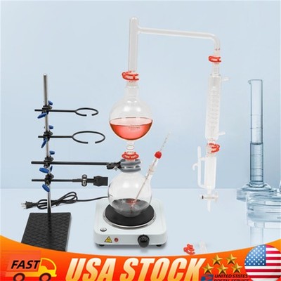 Organic Chemistry Lab Glassware Glass Kit Distillation Equipment Set 1000mL NEW
