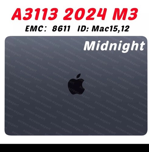 For Macbook Air A3113 M3 2024 Midnight LCD LED Screen Full Assembly MRXW3LL/A