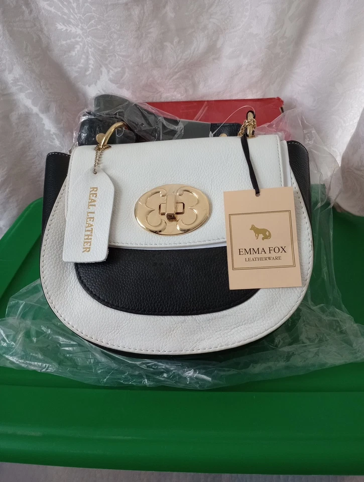 Кожаная женская сумка Emma Fox черно-белая Ppl через плечо с цветочным принтом подкладка - Изображение 2 из 4