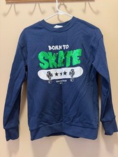 New H M Boys Sweatshirt 10  12Y Born to Skate Blue warm