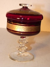 DRAGEOIR CRISTAL BONBONNIERE ROUGE DORE OR DIAM 10 CM 30 HT 16 CM