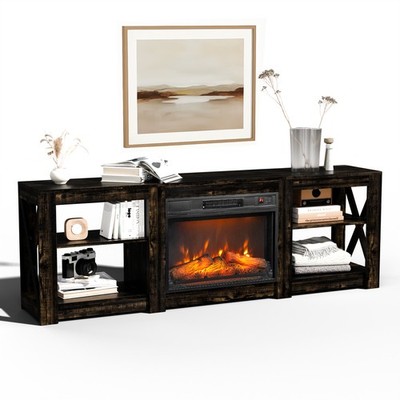 70'' Fireplace TV Stand with Storage, Adjustable Shelves, 1500W Electric Heater