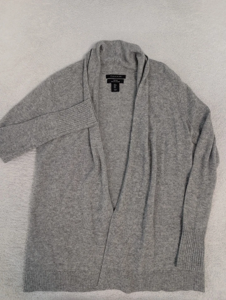 Cárdigan Tahari Pure Luxe Cashmere Talla Pequeña Frente Abierto Cuello Enrollado Súper Acogedor Foto 2 de 4