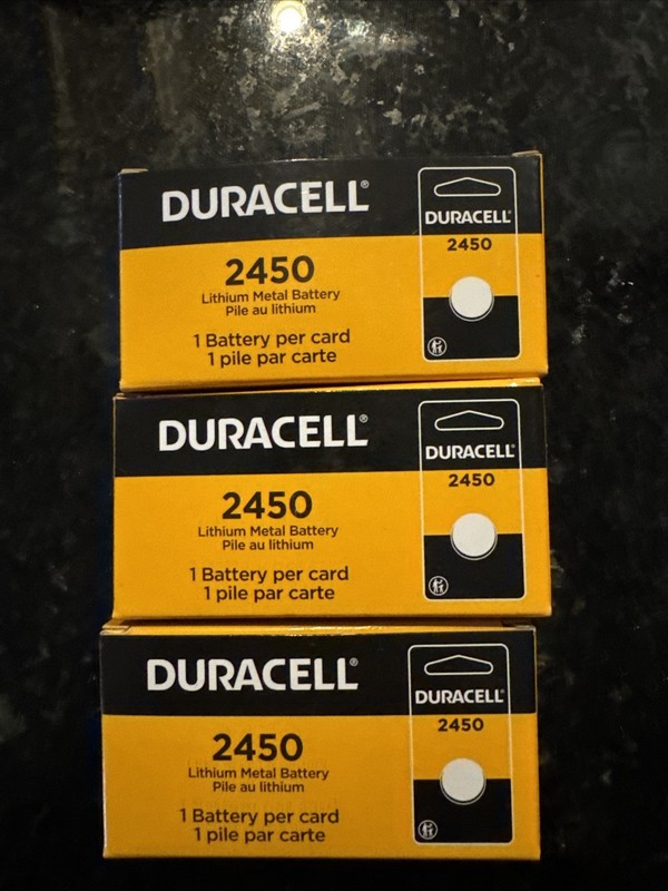 2450 Duracell Lithium 3V Coin Cell Batteries (CR2450, DL2450, ECR2450) Box of 6