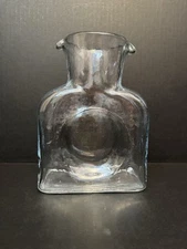 Blenko Art Glass Nr 384 Clear Water Bottle, Crackle Finish, Pre Owned.