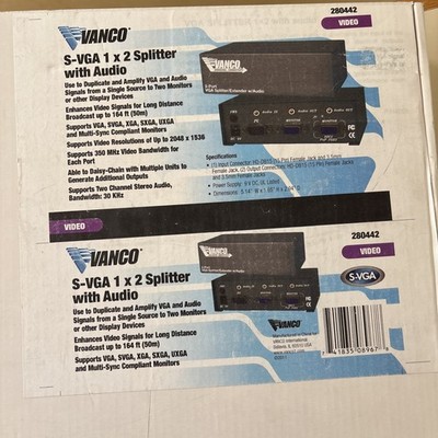 Vanco 280442, S-VGA 1 x 2 Splitter with Audio - New Rep Sample