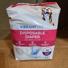 12 Vibrant Life Disposable Female Dog Diaper Med 18-25 Waist OPEN Package