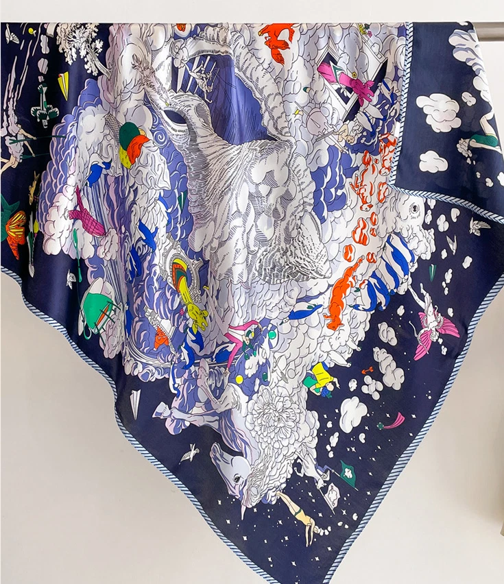 100% Silk Mulberry Scarf Neckerchief Shawl 35'' Square Bandanna cloud Print new