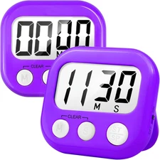 2 Pack Digital Kitchen Timer for Cooking Big Digits Loud Alarm Magnetic Backing
