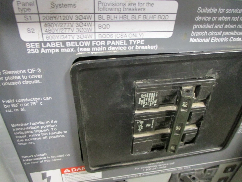 Siemens Main Breaker Circuit Breaker Panel I1X18MC250C 250A Max 208Y/120 3Ph 4W - Image 3 of 4