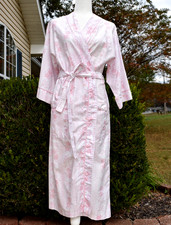 Vintage Sears Apostrophe Misses Size S Pink Floral Cotton Robe