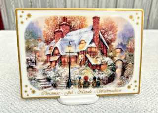 Christmas Holly Cottage Porcelain Plaque Postcard Boxed. 2000