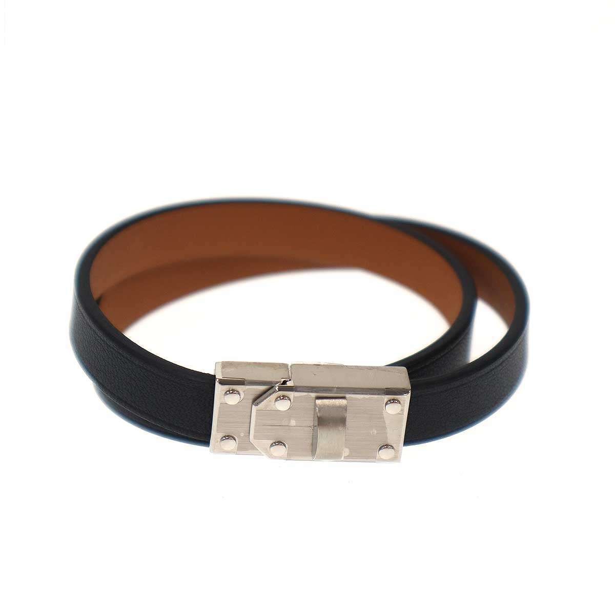 Hermes Kelly Double Tour Leather Belt Bracelet Black 25177
