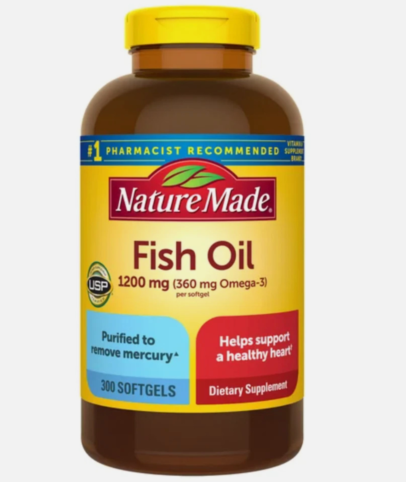 Fish Oil 1200 mg Nature Made  , EPA, DHA & 360 mg OMEGA-3, 300 Softgels
