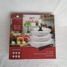  Set 3 poêles inox manche amovible 20 24 28 cm Napoléon Imperial Neuf