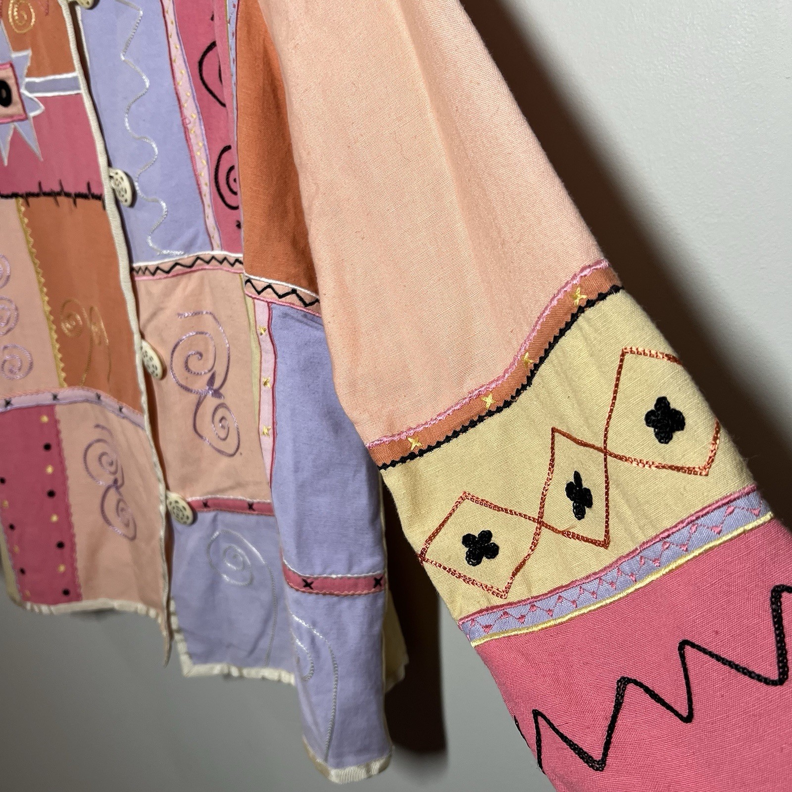 Indigo Moon Patchwork Jacket Size S Button Up Emb… - image 3