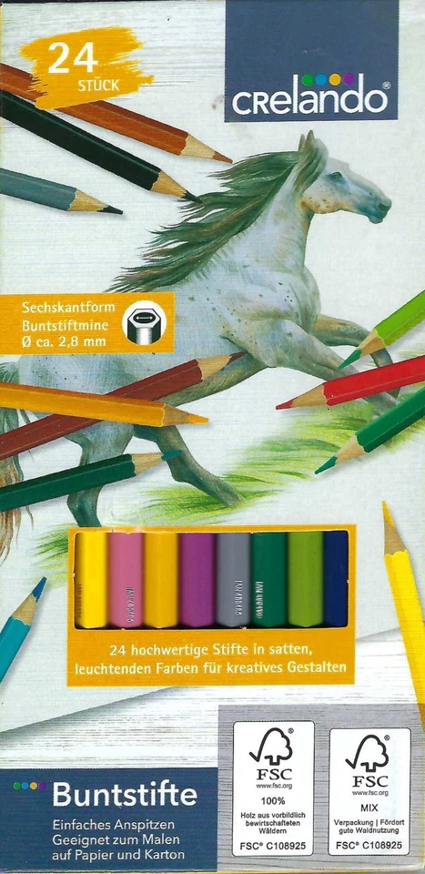 24 Stück Buntstifte Sechskantform, 2,8mm - Neu & OVP von Crelando