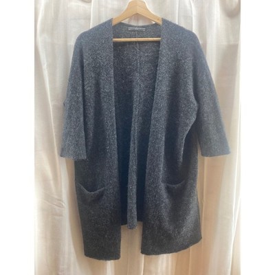 Peruvian Connection Charcoal Gray Cardigan Sweater 3/4 Sleeve M/L Alpaca Wool