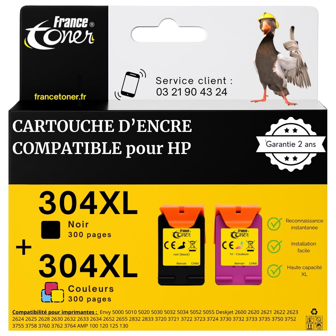 Cartouche HP 304 XL noire et couleur pour imprimante Deskjet Pack économique