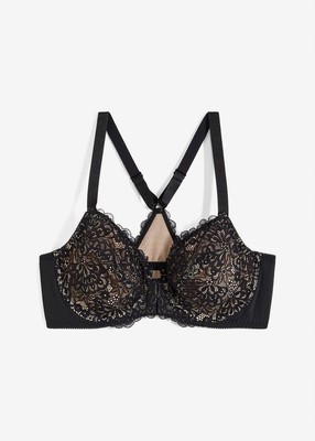 BH mit Bügel edler Spitze Gr. (100) C Schwarz Beige Damen-Unterwäsche Neu