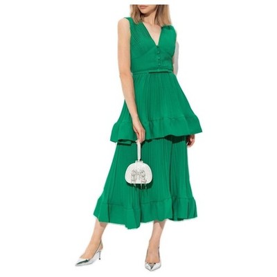 Self-Portrait Tiered Satin Midi Dress Sz 8