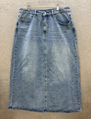 Cider Denim Skirt Womens 0XL Blue Mid Rise Maxi Curve & Plus Distressed Preppy