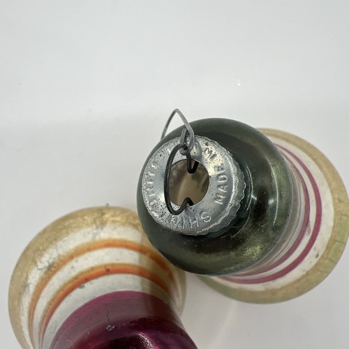 2 Vintage Shiny Brite Bell Glass Christmas Ornaments Striped Mica Glitter - Picture 8 of 10