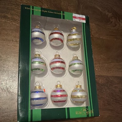 Kurt S. Adler Glass Christmas Ornaments 9pc Striped Round Ball Set GG0320