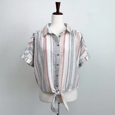 American Eagle Linen Cotton Stripe Tie-Front Top NWT