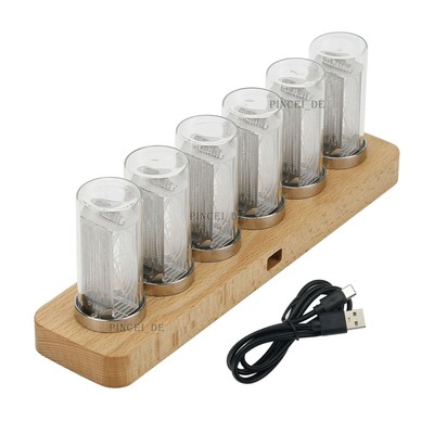 6-Digit LED Glow Tube Alarm Solid Wood Nixie Tube Alarm Clock Gift Home Decor #A