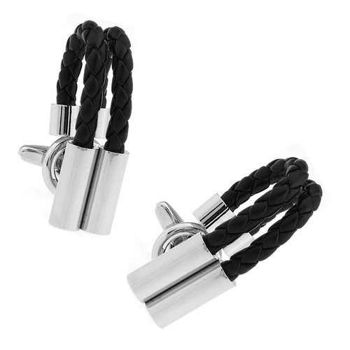Charles William Black Cufflinks Twisted Leather UK Stock - Picture 4 of 8