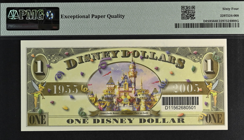 2005 $1 Disney Dollar Dumbo (con codice a barre) PMG 64 EPQ (DIS95) D1156268 - Foto 2 di 2