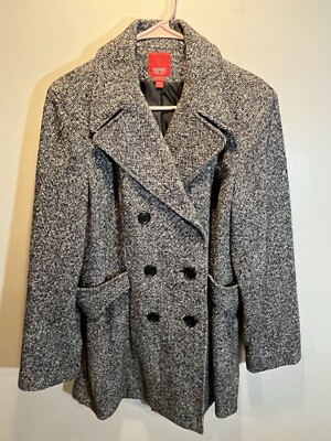 Esprit Coat Wool Blend Gray Tweed Double Breasted Button Front Womens Size Large