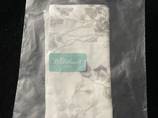 D Porthault Gray Hand Printed Floral Linen Dinner Napkin 100% Linen NEW
