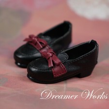 Black PU Leather Shoes Low Heels Bow Deco for 1/4MSD 1/3SD BJD Girl Doll LUTS DZ