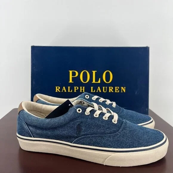 Polo Ralph Lauren Men’s Low Top Sneakers Keaton Pony 11 Washed Denim New NIB