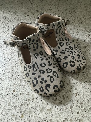 Monkey Feet Girls Animal Print Moccasins Leather Size 3-4Y