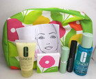 CLINIQUE FLOWER MAKEUP BAG ZIPPER + 5 EXTRA TRAVEL SIZE BONUS NWOB MAKEUP SET