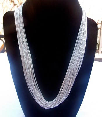 MILOR ITALY 925 STERLING SILVER 24 STRAND LACE CHAIN NECKLACE  TOGGLE CLASP 
