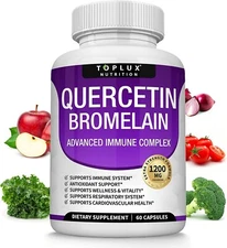 Quercetin With Bromelain 1200Mg - Natural Immune supplement, Vegetarian Capsules
